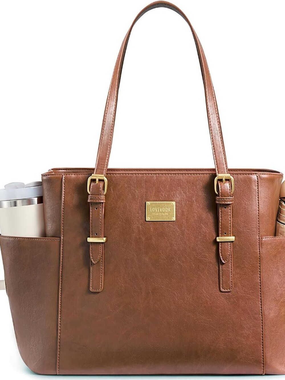 Laptop Tote Bag for Women, Vintage Leather 15.6 Inch Work Tote with Large Water